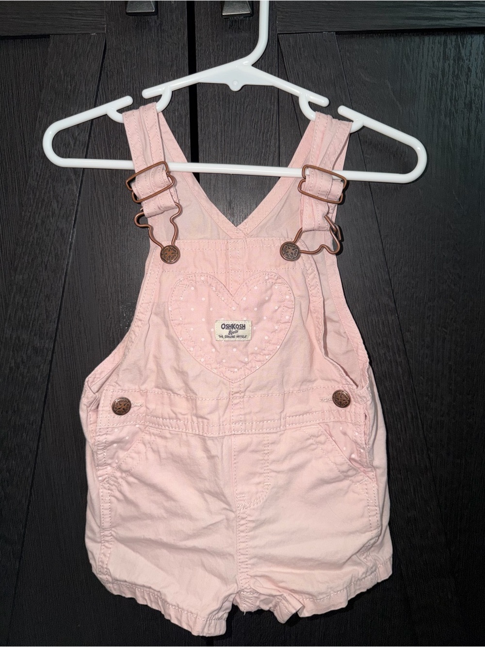 OshKosh B'gosh Light Pink Heart Denim Shortalls